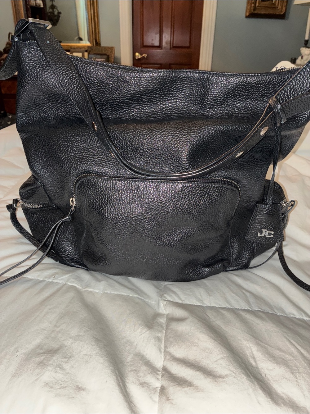 Genuine Black Pebbled Leather Shopper Tote in new condition